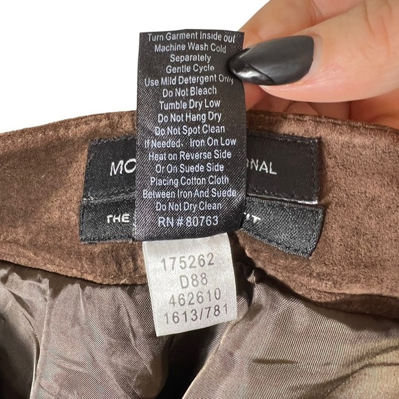 MODA INTERNATIONAL Christie Fit Brown Genuine Leather Suede Flare Pants Size 6 - Picture 7 of 8